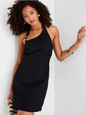 Future Collective x Jenee Naylor Sz 2 Black Mini Dress w/ Gold Rings